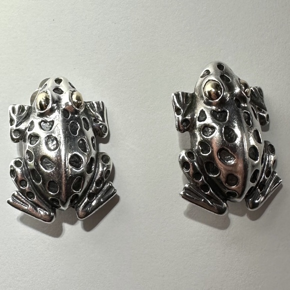 Dain Malouf Jewelry - Dian Malouf Sterling Frog Earrings With 14K Gold Eyes